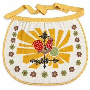 Fashion Manor Half Apron Vintage Rooster Sunburst Terry Cloth Retro Farmhouse